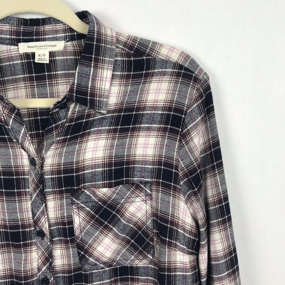 Beach Lunch Lounge Sable Plaid Flannel Shirt Button Back Women's Size Small - Picture 2 of 6